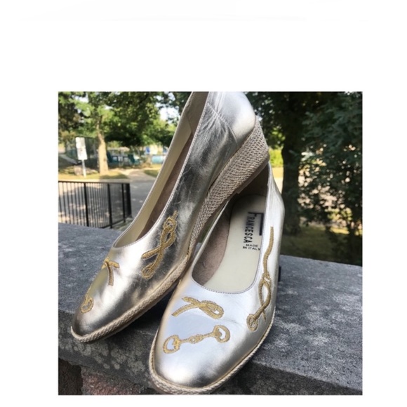 Francesca Made in Italy Leather Espadrilles Colour White Gold - Picture 2 of 8